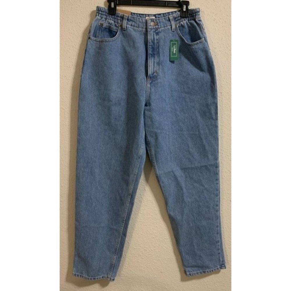 LL Bean Original Fit Relaxed‎ Denim Mom Jeans Womens 14 NWT Elastic Waist